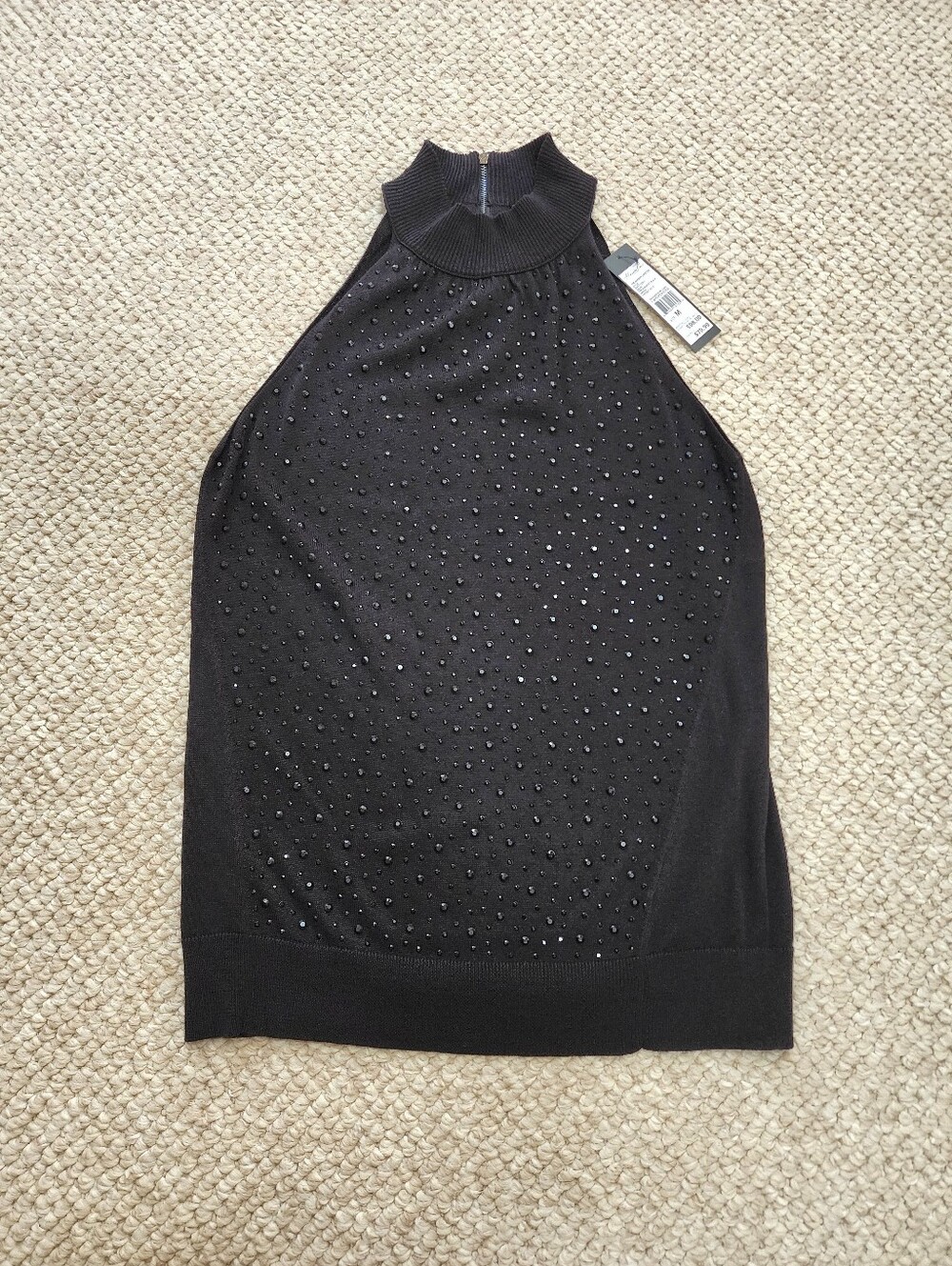 Nwt Kenneth Cole Black Beaded Sleeveless Knit Top Sz M